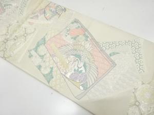 アンティーク　読み本に鶴・草花模様織り出し袋帯（材料）